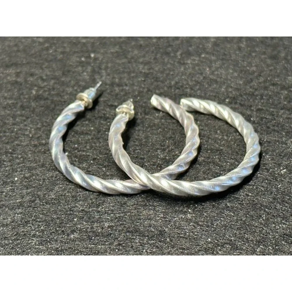 Sarah & Co Silver Tone Twisted Rope Hoop Earrings Boho Style New NWT